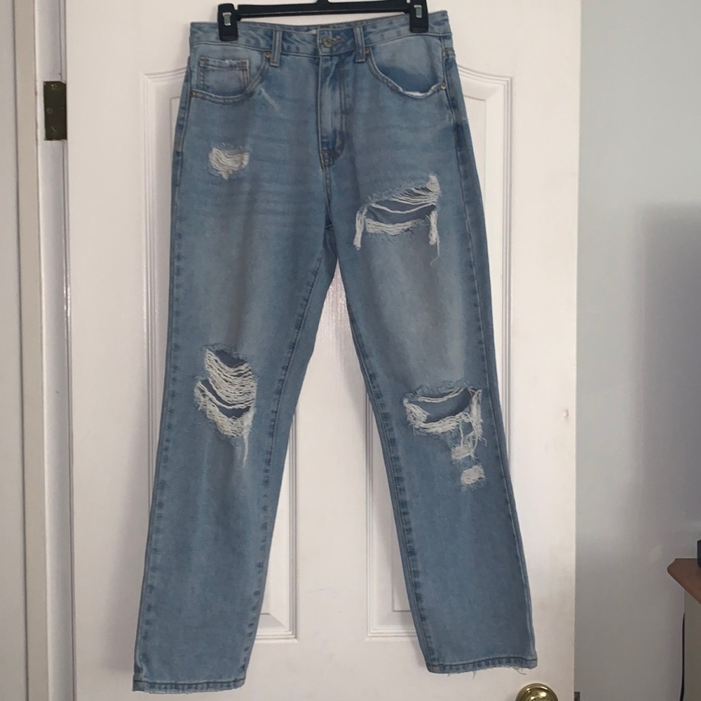 Forever 21 Light-Washed Ripped Straight Leg Jeans